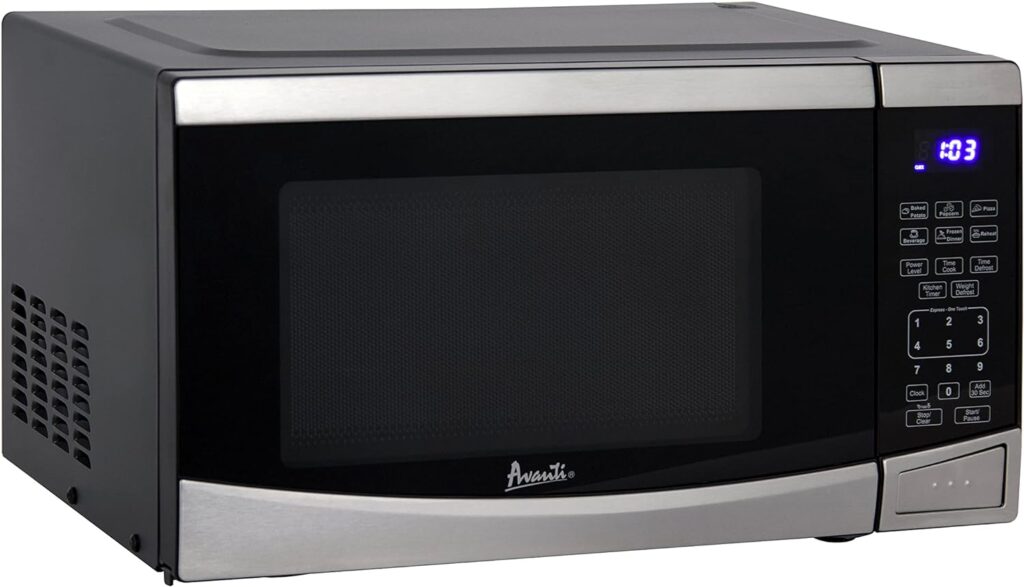 Avanti MT09V3S Microwave Oven 900-Watts Compact with 10 Power Levels and 6 Pre Cooking Settings, Speed Defrost, Electronic Control Panel and Glass Turntable, 0.9 cubic feet, Stainless Steel