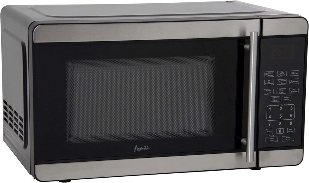 Avanti MT7V3S Microwave Oven 700-Watts Compact with 6 Pre Cooking Settings, Speed Defrost, Electronic Control Panel and Glass Turntable, Metallic