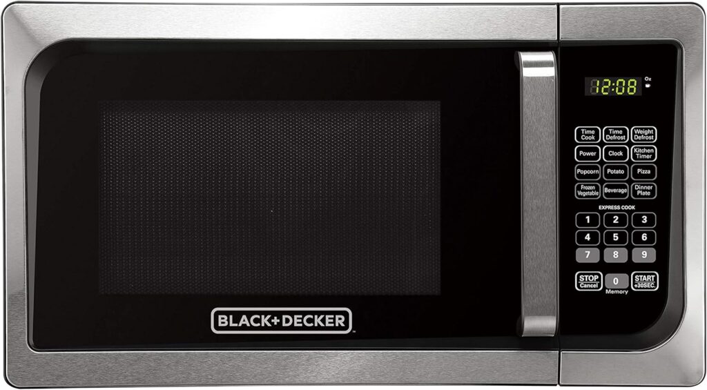 Black+Decker, Stainless Steel EM925AJK-P1 0.9-Cu. Ft. Pull Handle Microwave