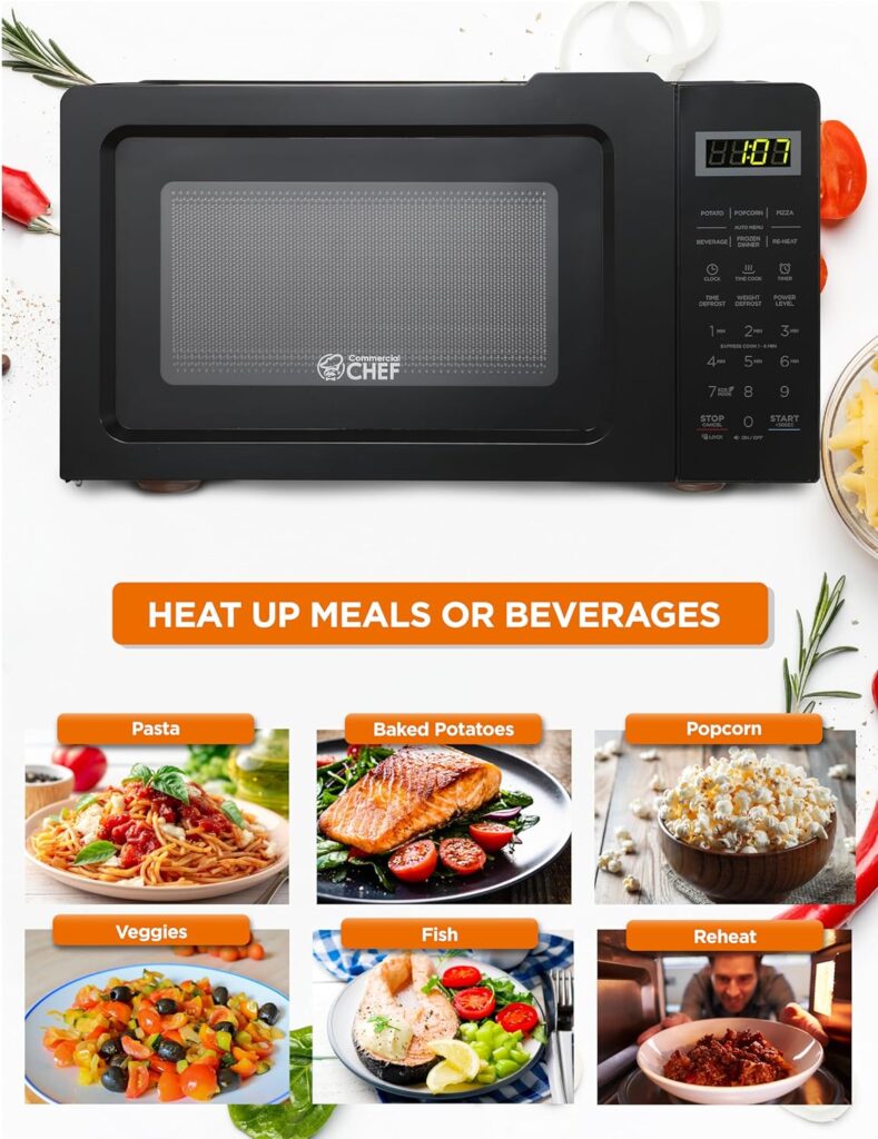 COMMERCIAL CHEF 0.6 Cubic Foot Microwave with 6 Power Levels, Small Microwave with Grip Handle, 600W Countertop Microwave with 30 Minute Timer and Mechanical Dial Controls, Black