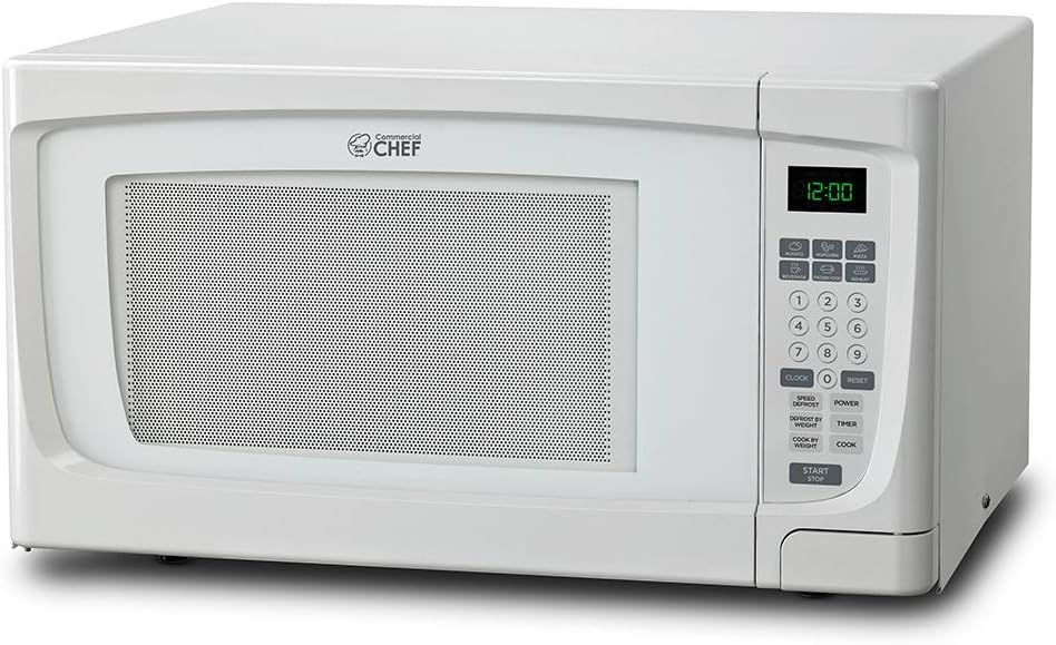 COMMERCIAL CHEF 1.6 Cubic Foot Microwave with 10 Power Levels, Small Microwave with Push Button, 1000 Watt Microwave with Digital Control Panels, Countertop Microwave with Timer, White