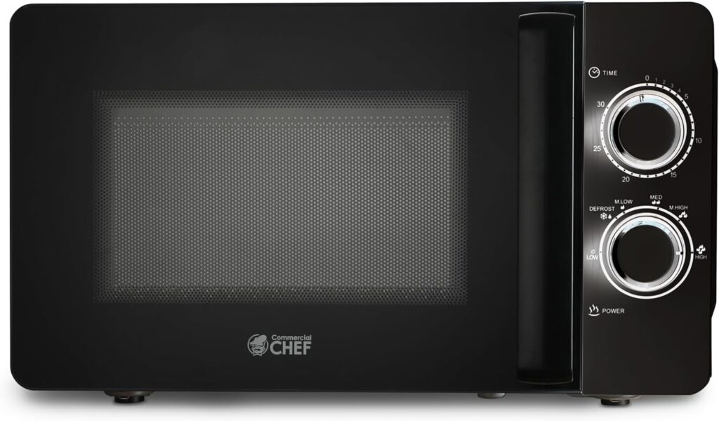 COMMERCIAL CHEF Black Microwave 0.7 Cu. Ft. with Rotary Switch Knob, 700W Countertop Small Microwave with Microwave Turntable Plate, 6 Level Power Tabletop Microwave with Microwave Handle