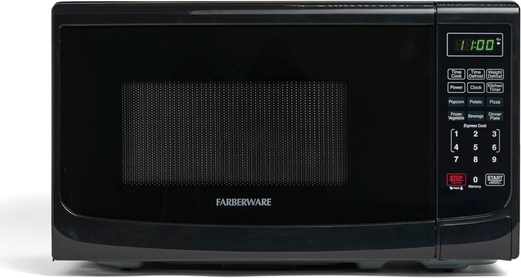 Farberware Countertop Microwave 700 Watts, 0.7 cu ft - Microwave Oven With LED Lighting and Child Lock - Perfect for Apartments and Dorms - Easy Clean Grey Interior, Retro Black
