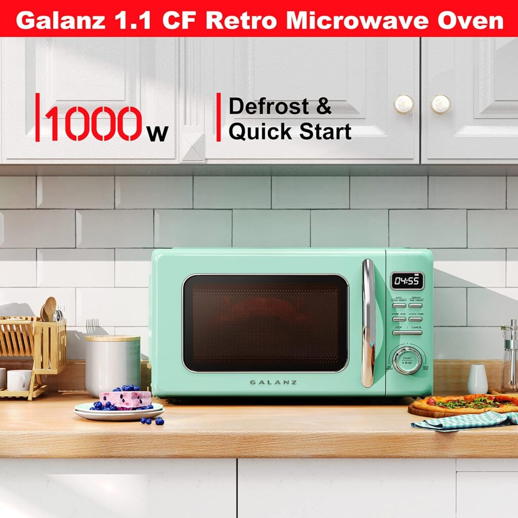 Galanz GLCMKZ07RDR07 Retro Countertop Microwave Oven with Auto Cook  Reheat, Defrost, Quick Start Functions, Easy Clean with Glass Turntable, Pull Handle.7 cu ft, Red