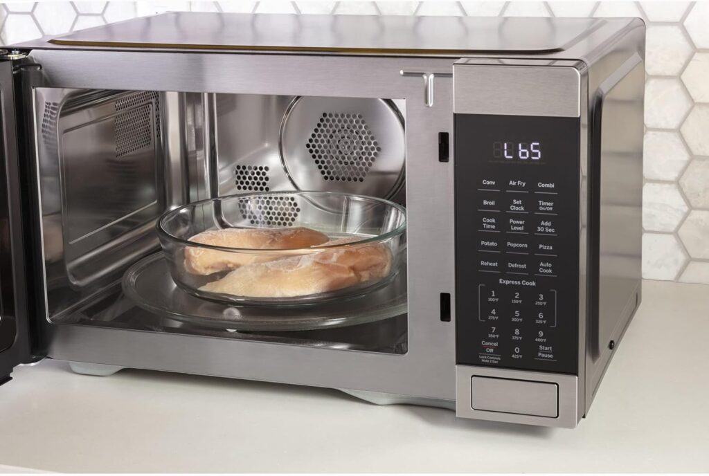 GE 3-in-1 Microwave Oven | Complete With Air Fryer, Broiler  Convection Mode | 1.0 Cubic Feet Capacity, 1,050 Watts | Kitchen Essentials for the Countertop or Dorm Room | Stainless Steel