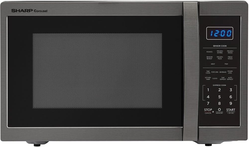 Sharp Carousel 1.4 Cu. Ft. 1100W Countertop Microwave Oven in Black Stainless Steel