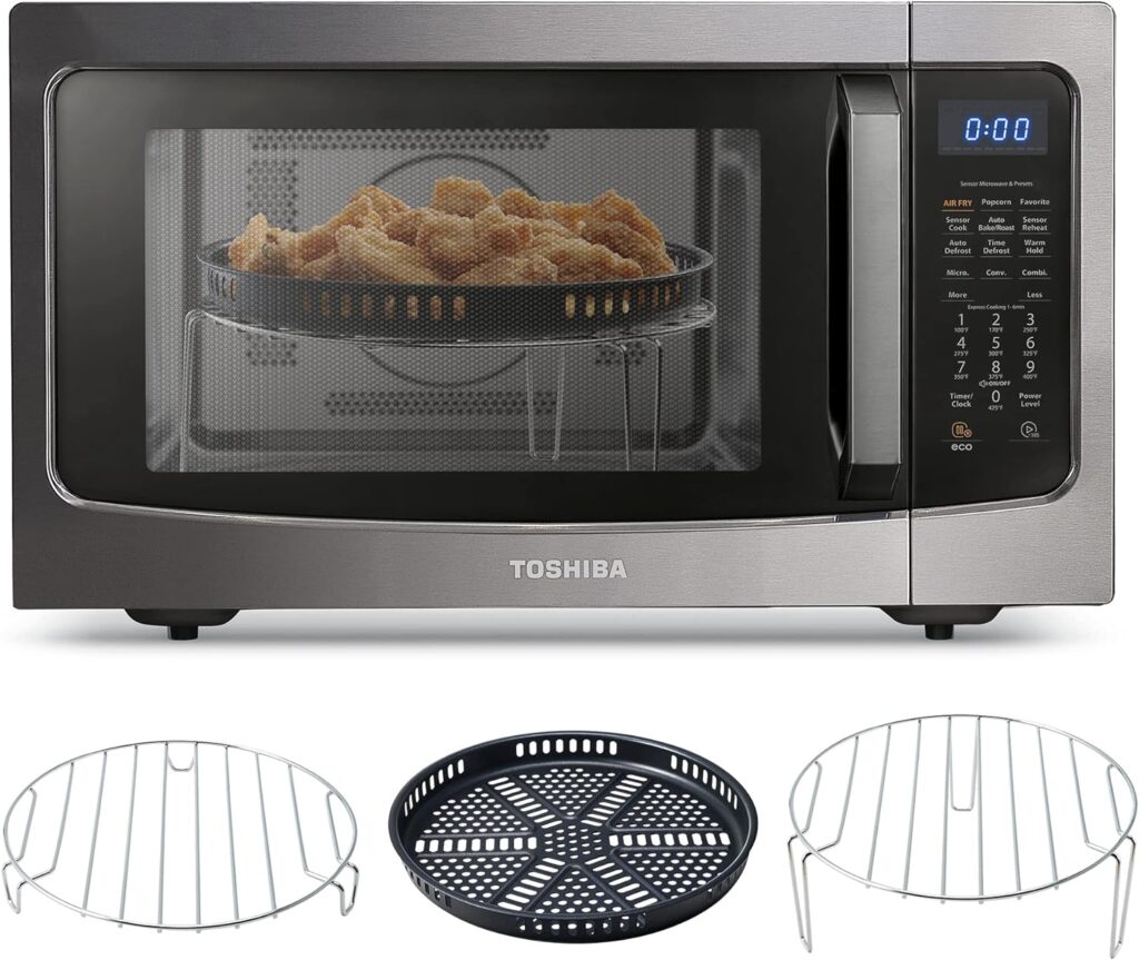 Toshiba 4-in-1 ML-EC42P(BS) Countertop Microwave Oven, Smart Sensor, Convection, Air Fryer Combo, Mute Function, Position Memory 13.6 Turntable, 1.5 Cu Ft, 1500W, Black