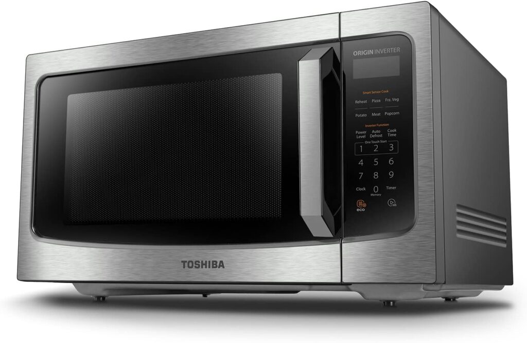 TOSHIBA ML-EM45PIT(SS) Countertop Microwave Oven With Inverter Technology, Kitchen Essentials, Smart Sensor, Auto Defrost, 1.6 Cu Ft, 13.6 Removable Turntable, 33lb.1350W, Stainless Steel