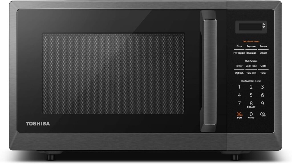 TOSHIBA ML2-EM09PA(BS) Small Countertop Microwave Oven With 6 Auto Menus, Kitchen Essentials, Mute Function  ECO Mode, 0.9 Cu Ft, 10.6 Inch Removable Turntable, 900W, Black Color