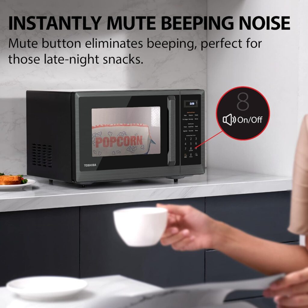 TOSHIBA ML2-EM09PA(BS) Small Countertop Microwave Oven With 6 Auto Menus, Kitchen Essentials, Mute Function  ECO Mode, 0.9 Cu Ft, 10.6 Inch Removable Turntable, 900W, Black Color