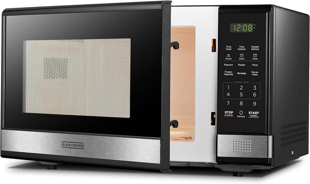 BLACK+DECKER EM031MB11 Digital Microwave Oven with Turntable Push-Button Door, 1000W,1.1cu.ft, Stainless Steel  4-Slice Toaster Oven with Natural Convection, Stainless Steel, TO1760SS
