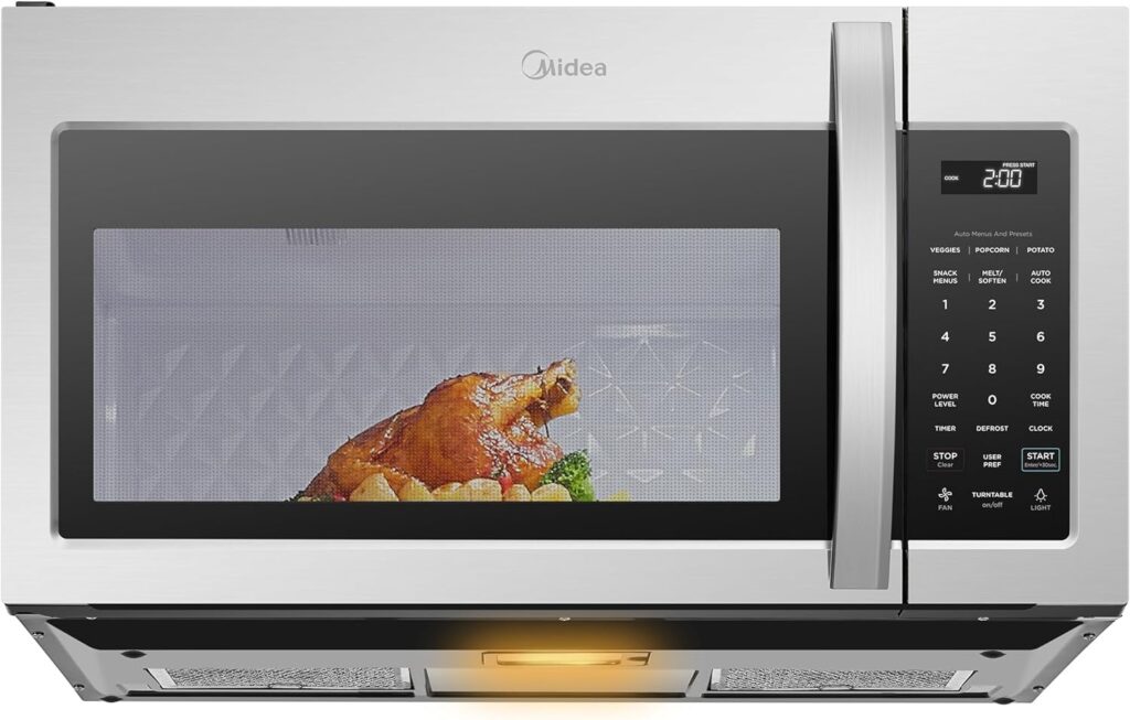 Midea MOR17BSA-SS 1.7 Cu.ft. Over The Range Microwave Oven with Smart Touch Panel, Auto Cooking Menu, 1000 W, 300 CFM Ventilation, in Stainless Steel